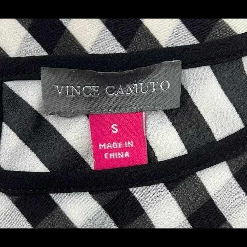Vince Camuto Womens Black & White Striped Popover Top Blouse Size Small